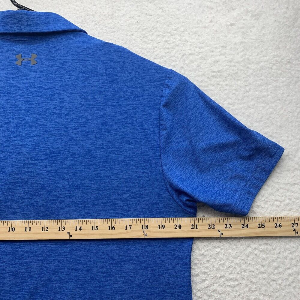 Under Armour Polo Shirt Mens Medium M Loose HeatGear Blue Geometric Golf Dad - Picture 8 of 10
